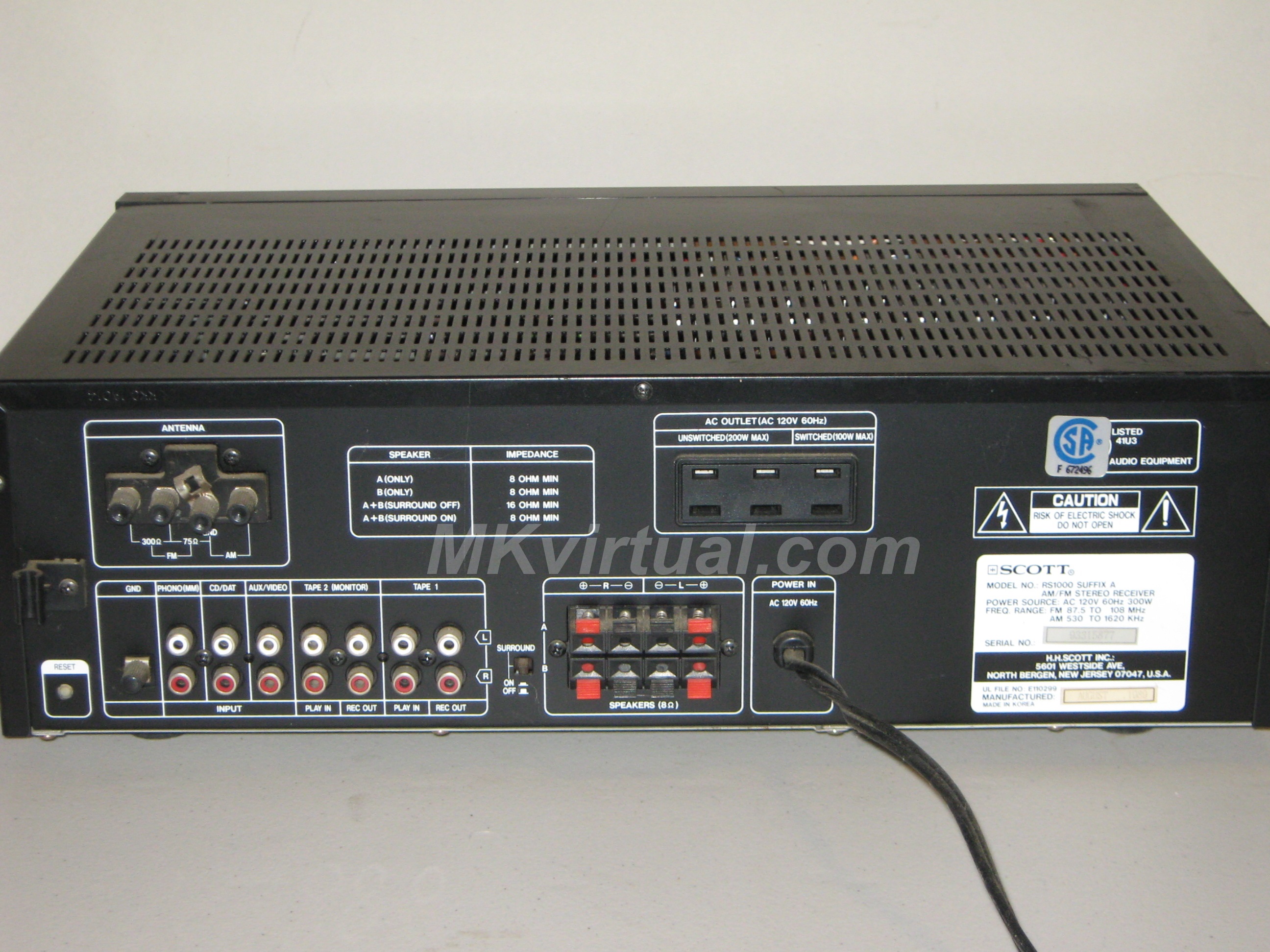 Scott RS-1000 receiver rear view