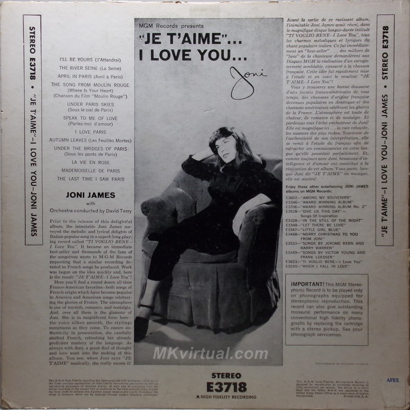 Joni James - Je t'aime... I love you